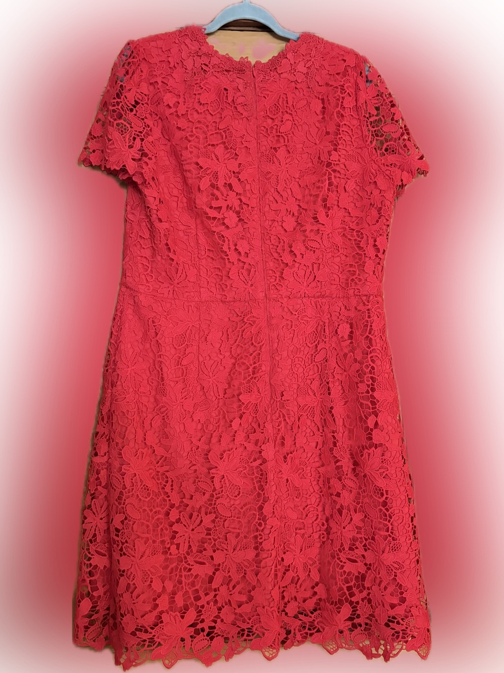Women's Coral Lace Fit-and-Flare Dress